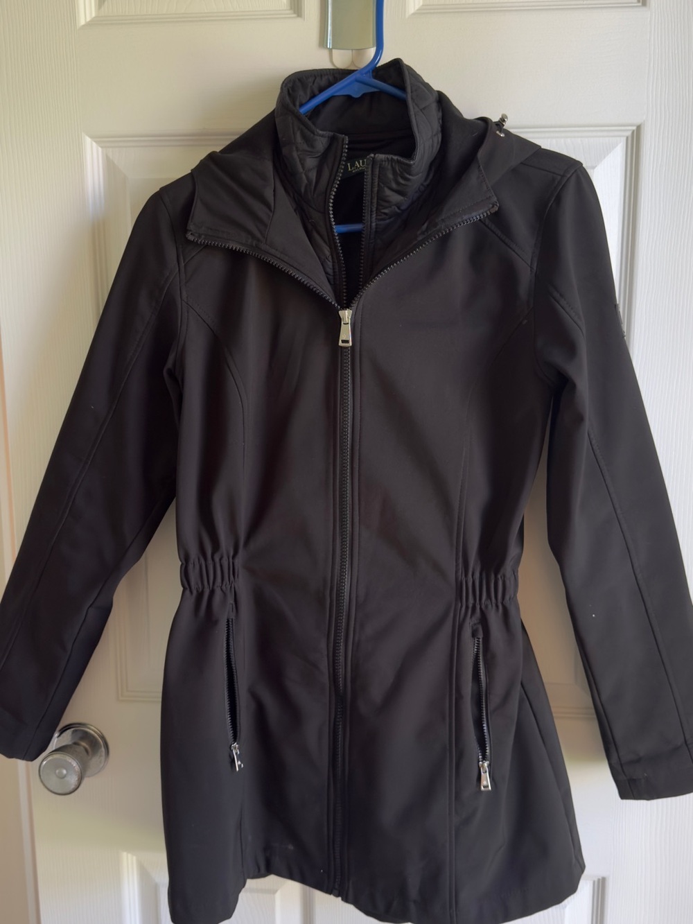 Lauren Ralph Lauren Black Hooded Zip-Front Trench Coat